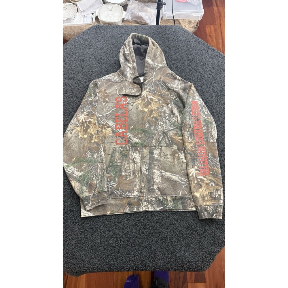 VINTAGE Cabelas Hoodie Men XL Camo Realtree Sweatshirt Jacket Full Zip Fleece